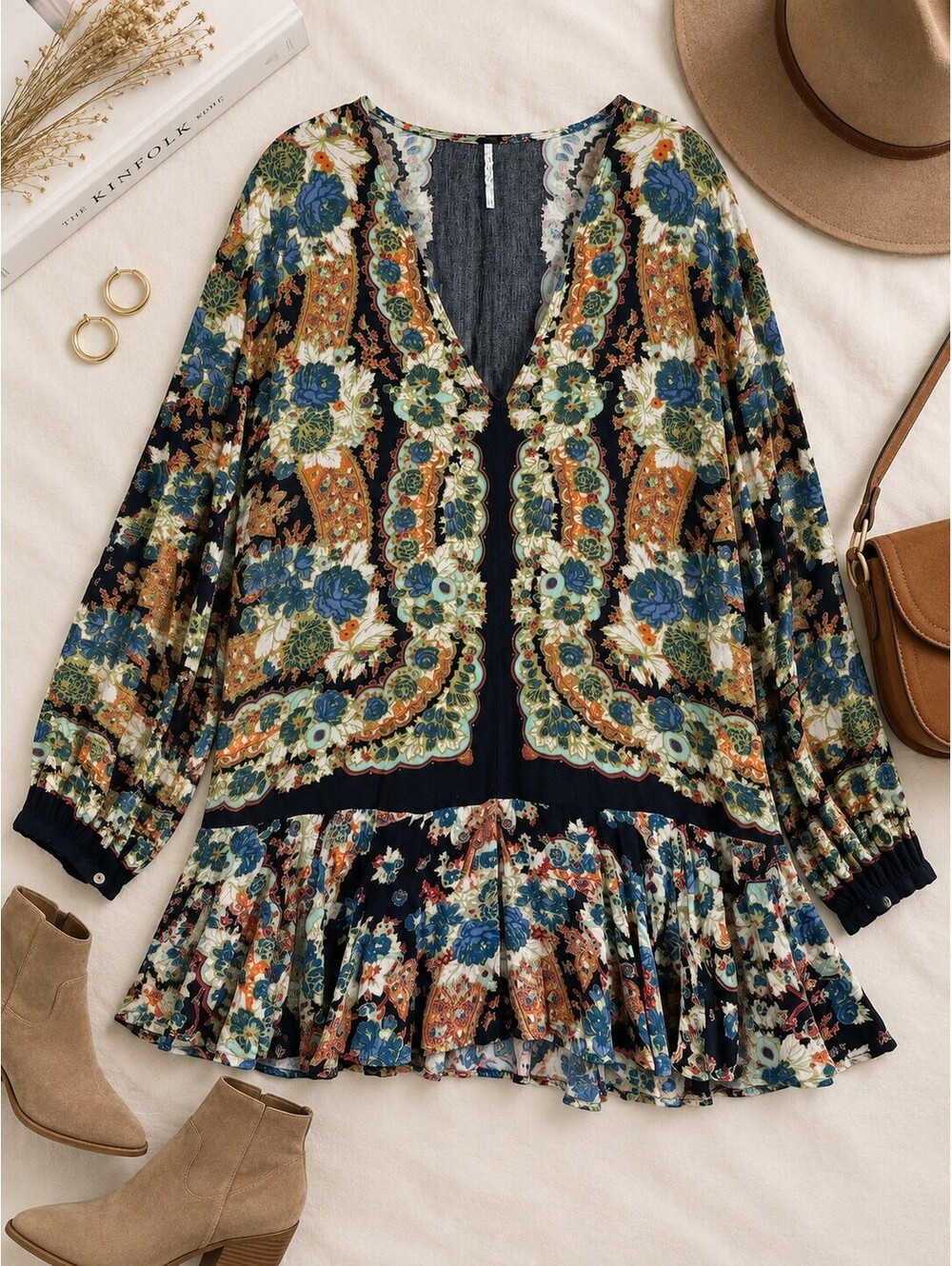 Free People Lovely Dreams Floral Print Tunic Dress Size - Oversized - Size Large - Picture 2 of 10